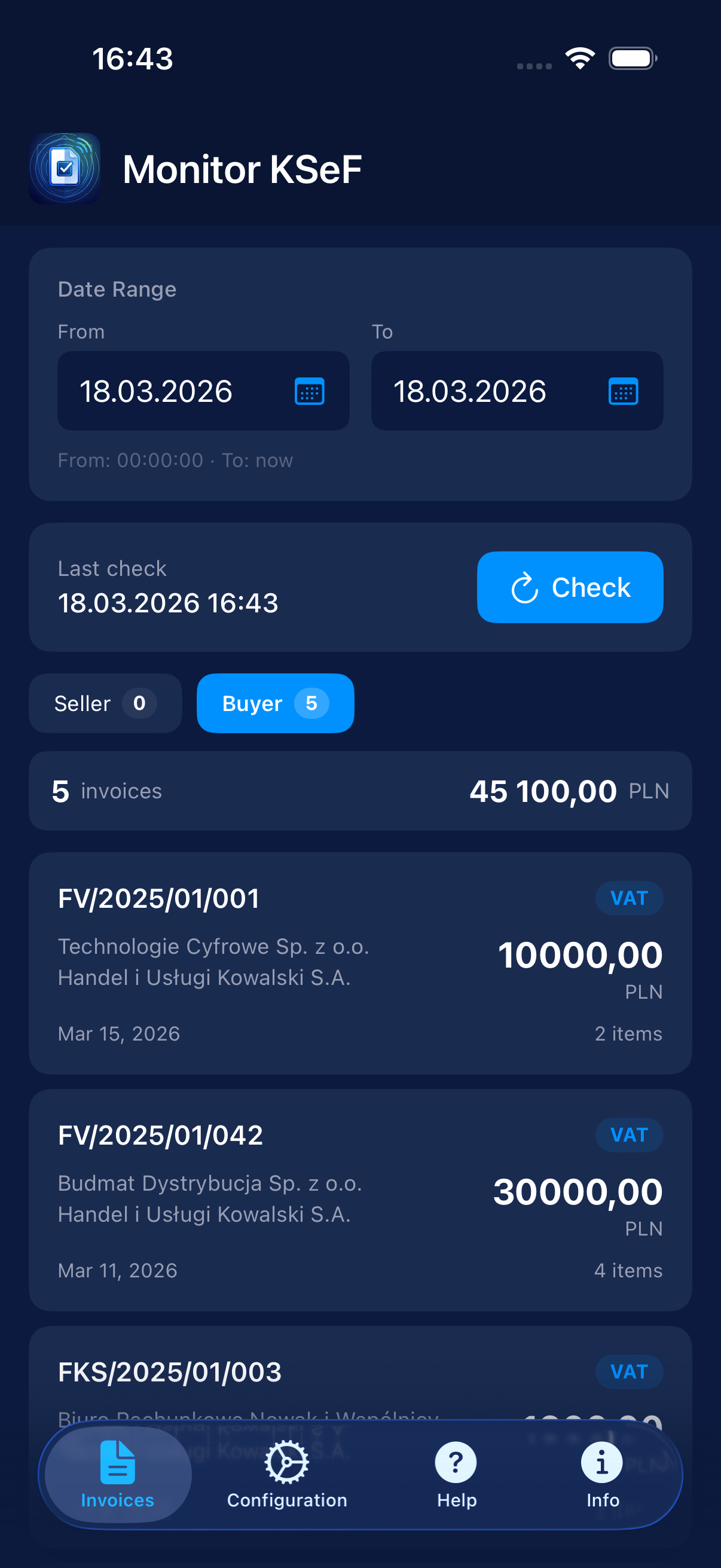 Monitor KSeF invoice list