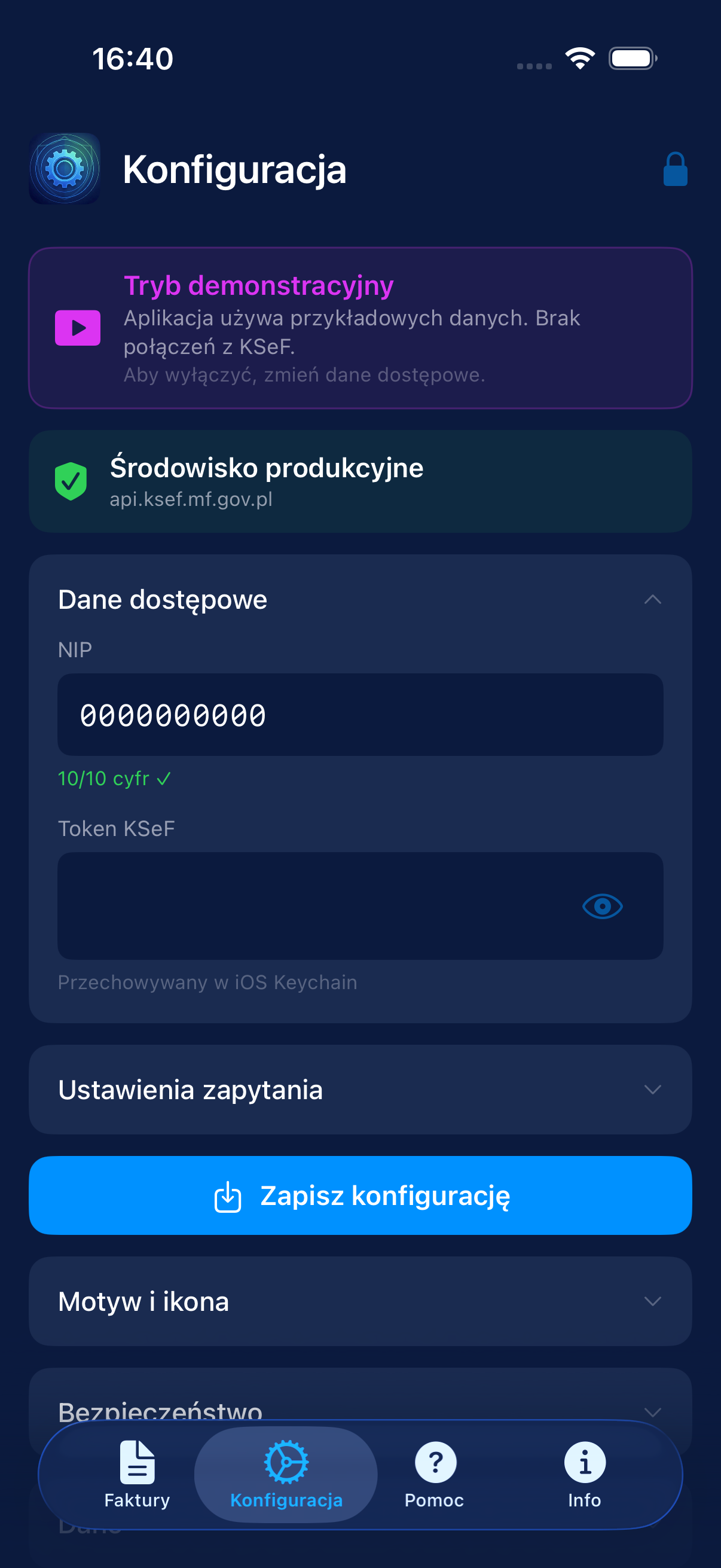 Konfiguracja NIP i tokenu