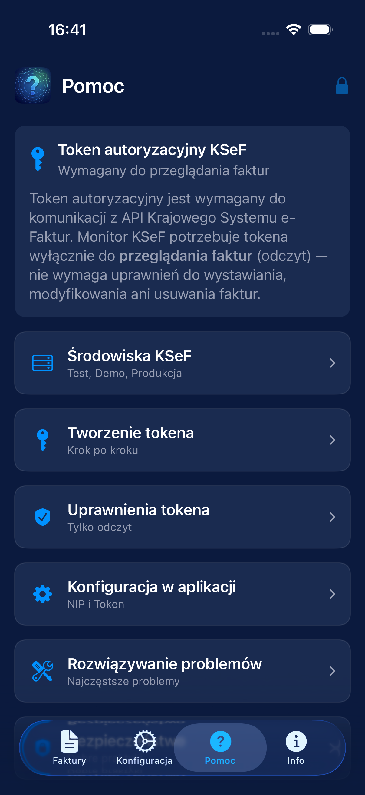 Ekran pomocy aplikacji