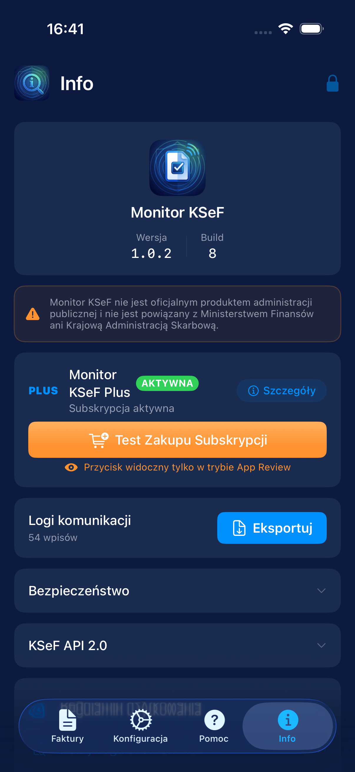 Ekran bezpieczeństwa w Info